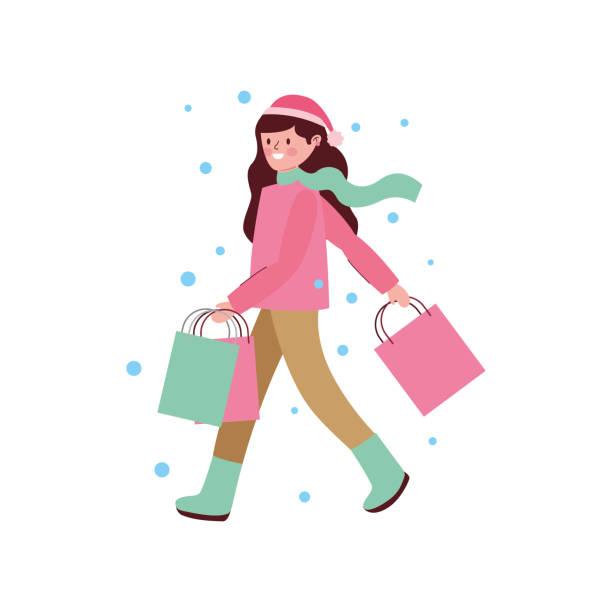 girl in christmas shopping .vector illustration
