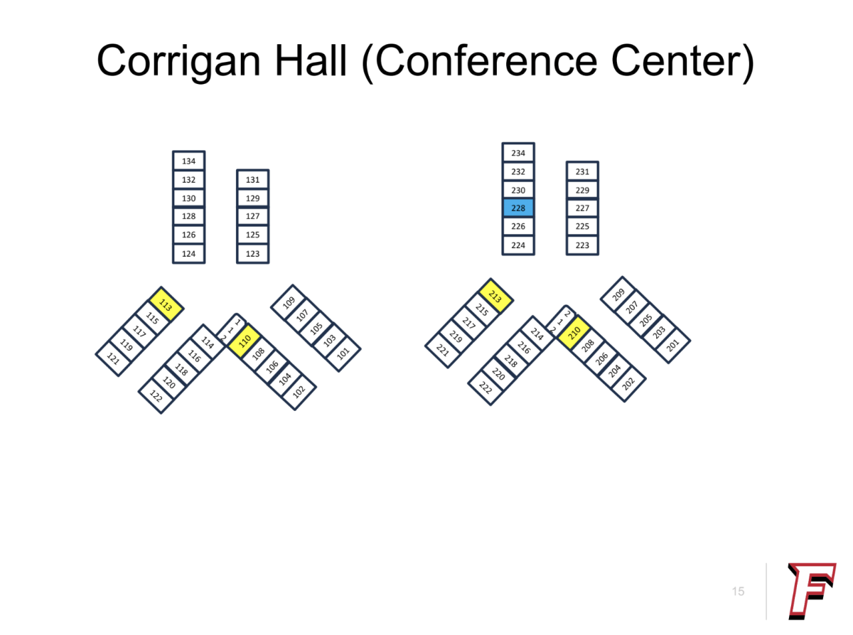 Corrigan Hall (Conference Center) in the pamphlet under the resident hall floor plan liked in StarRez. 
