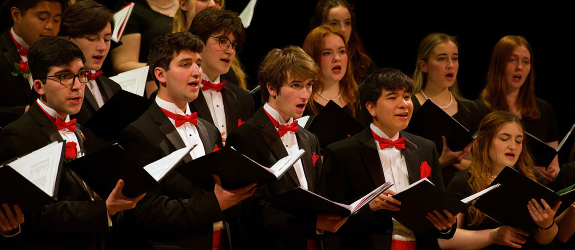 Fairfield Univeristy Glee Club performing in the Regina A. Quick Center.